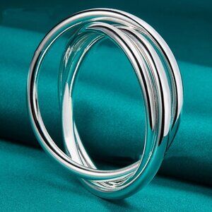 925 Sterling Silver 3-piece Stacked Bracelet Round Bangle Fashion Bracelet